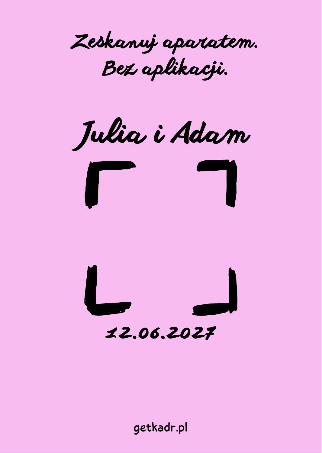 Różowy — plakietka z kodem QR do getkadr.pl